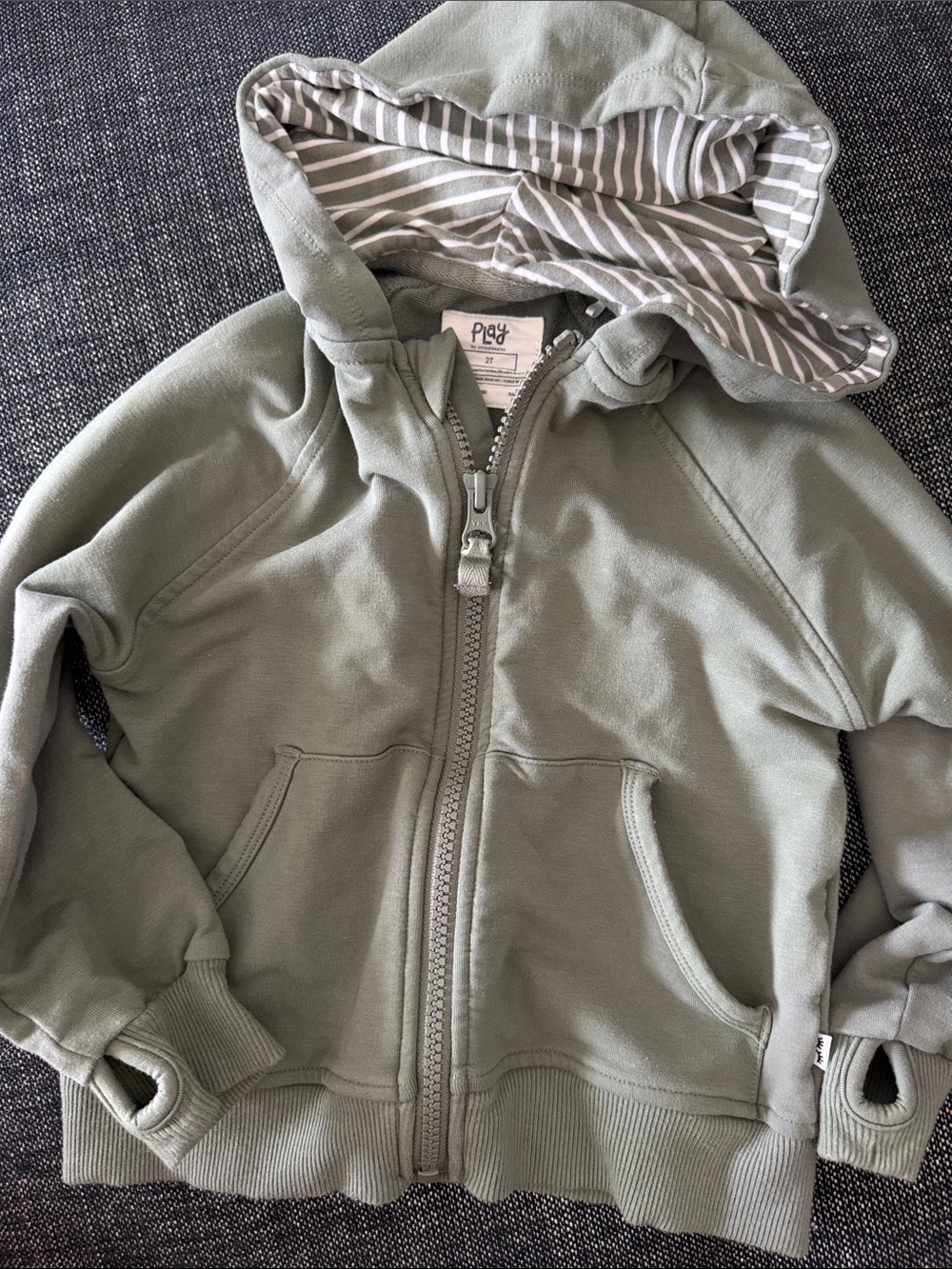 Little Sleepies Sage Green Striped-Lined Hooded Zip Sweatshirt